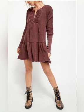 Free People FP One Jolene Thermal Mini Dress Dusty Plum